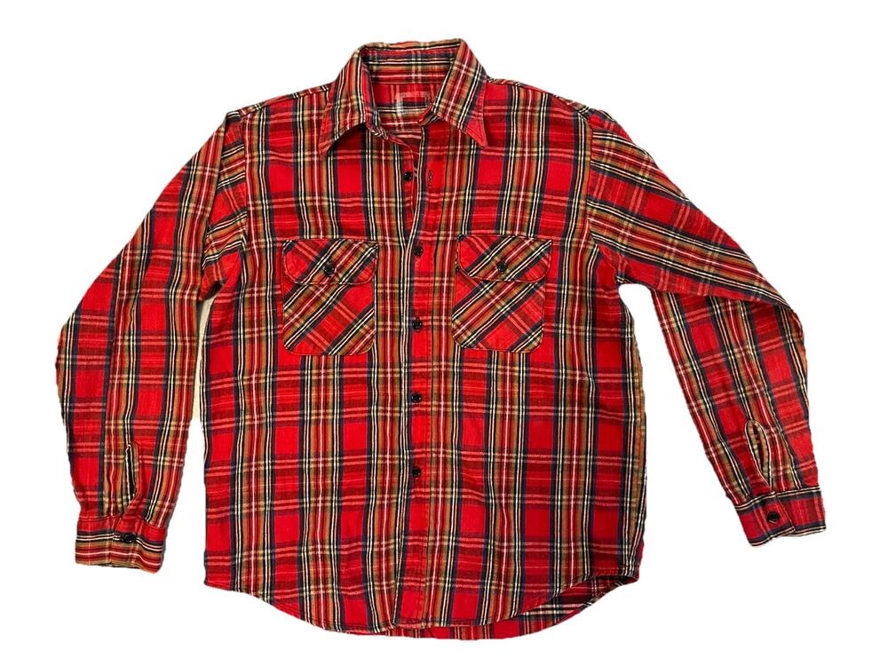 Vintage 70s Flannel Shirt Red Plaid Dagger JCPenny/ Big Mac Cotton Button Up L